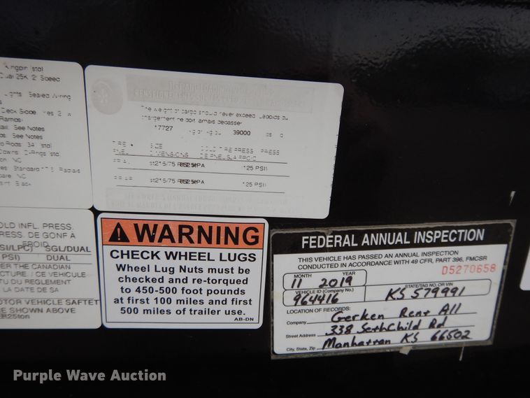 image for item DE5618 2015 Kauffman drop deck equipment trailer