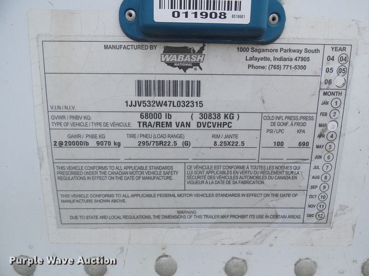 image for item DG5652 2007 Wabash DVCVHPC dry van trailer