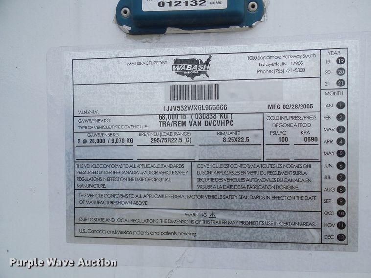 image for item DG5654 2006 Wabash DVCVHPC dry van trailer