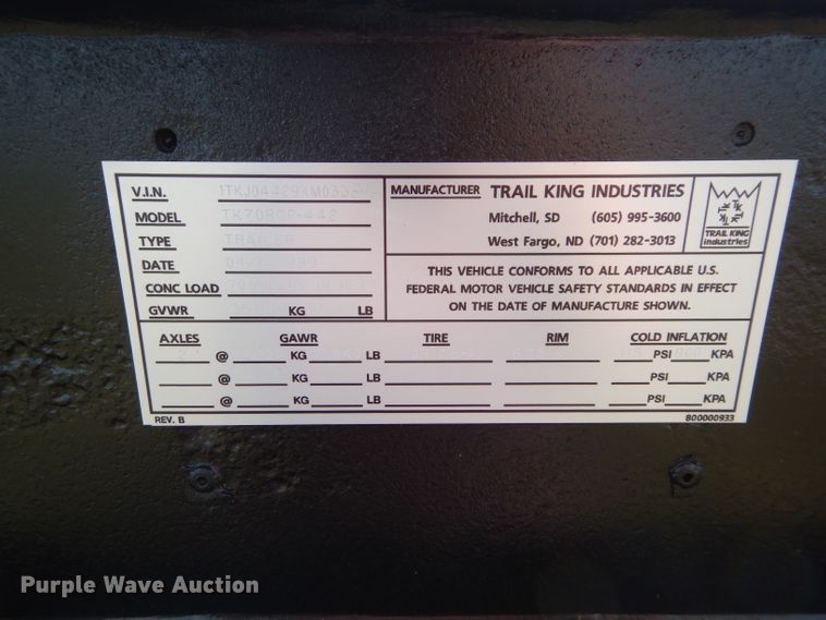 image for item GK9126 1989 Trail King TK70RGP-442 drop deck equipment trailer