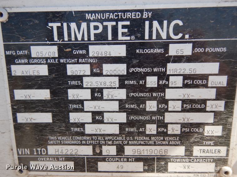 image for item GY9061 2009 Timpte double hopper bottom grain trailer