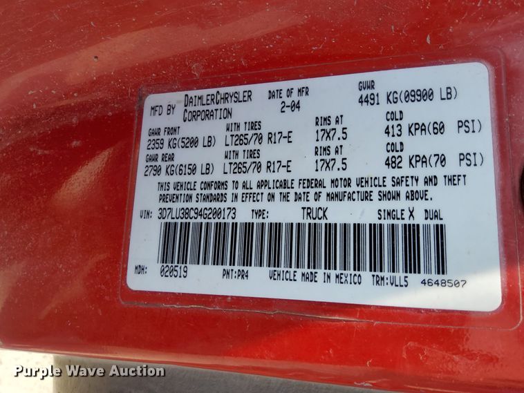 image for item DG5600 2004 Dodge Ram 3500  Quad Cab pickup truck