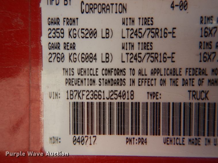image for item DG5603 2001 Dodge Ram 2500 Laramie SLT  Quad Cab pickup truck