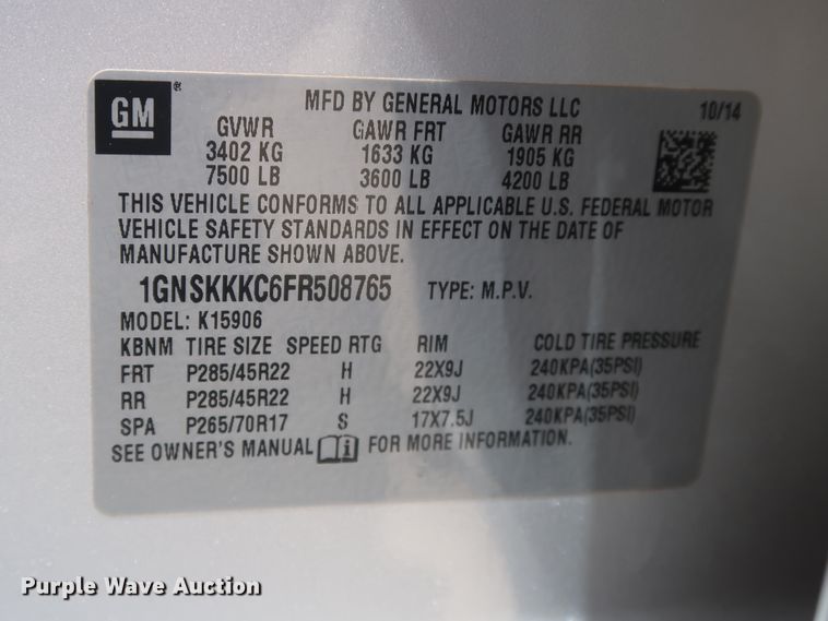 image for item DH0883 2015 Chevrolet Suburban 1500 LTZ  SUV