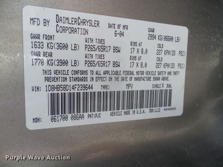 image for item DH4898 2004 Dodge Durango Limited  SUV