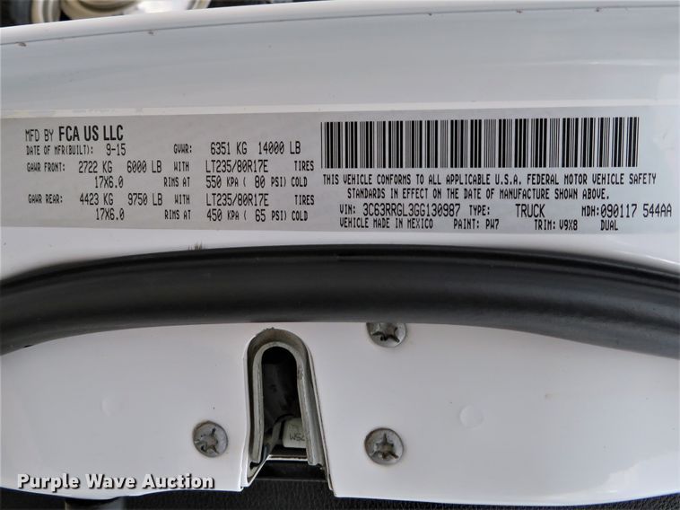 image for item DI2030 2016 Dodge Ram 3500  Crew Cab utility bed pickup truck