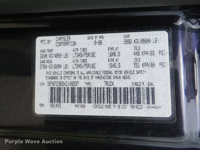 image for item DI2128 1999 Dodge Ram 2500 Laramie SLT  Quad Cab pickup truck