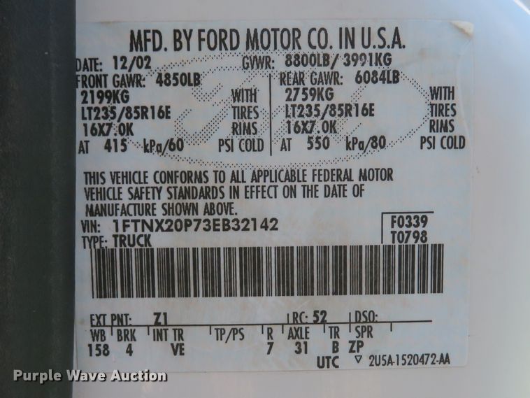 image for item DI2166 2003 Ford F250 Super Duty XL  SuperCab utility bed pickup truck