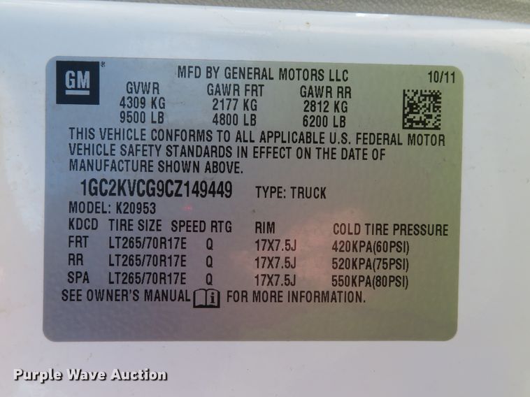 image for item DI2167 2012 Chevrolet Silverado 2500HD  Ext. Cab pickup truck