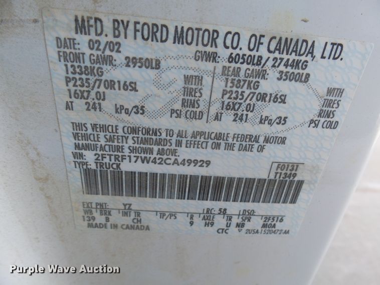 image for item EF9627 2002 Ford F150  pickup truck