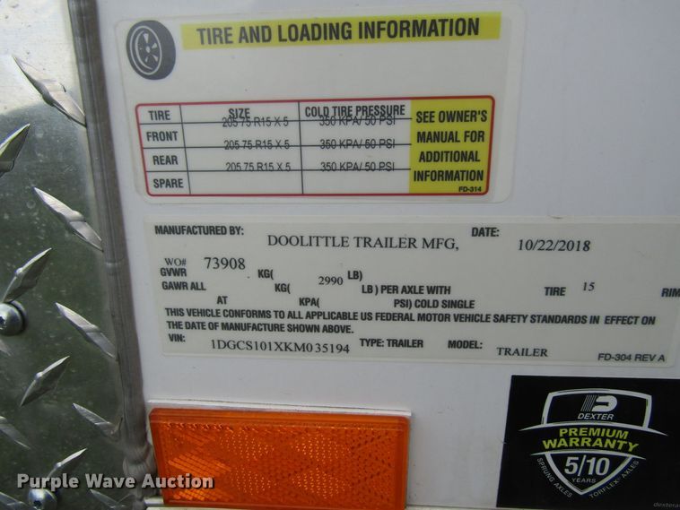 image for item FD9411 2019 Doolittle enclosed cargo trailer