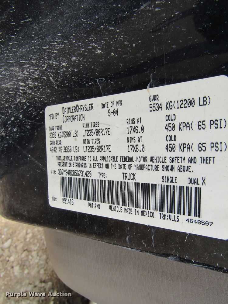 image for item FD9419 2005 Dodge Ram 3500  Quad Cab flatbed pickup truck