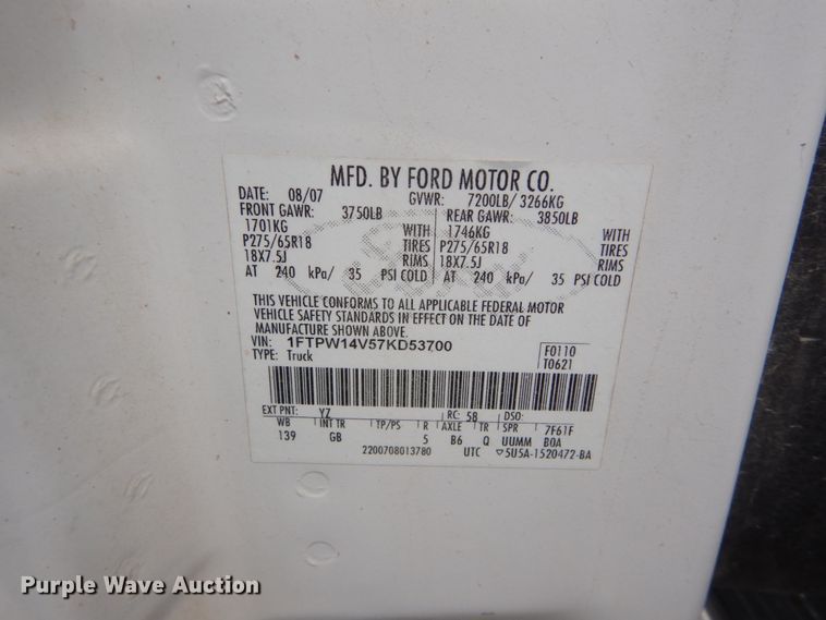 image for item GB9989 2007 Ford F150  SuperCrew pickup truck