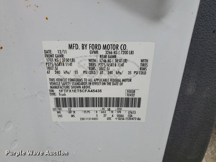 image for item GB9998 2012 Ford F150 XLT  SuperCab pickup truck