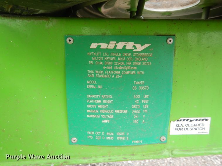 image for item GK9212 2015 Nifty TM42T  boom lift