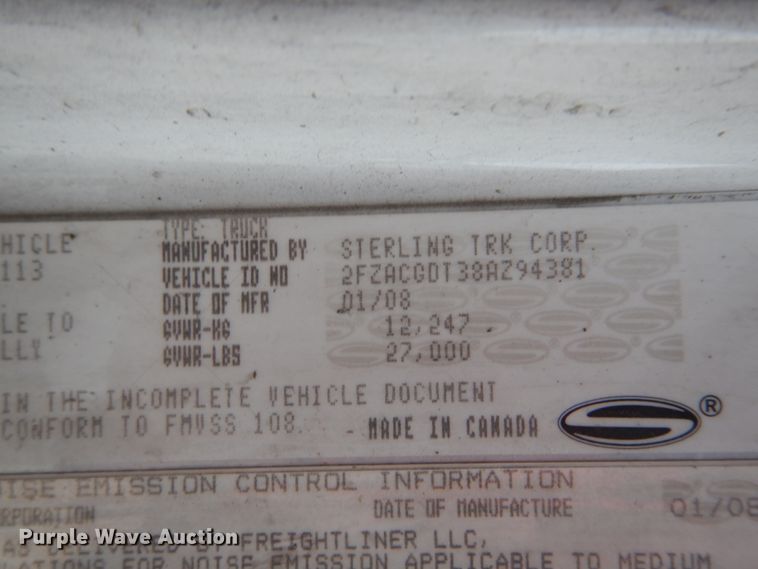 image for item GU9970 2008 Sterling Acterra refuse truck