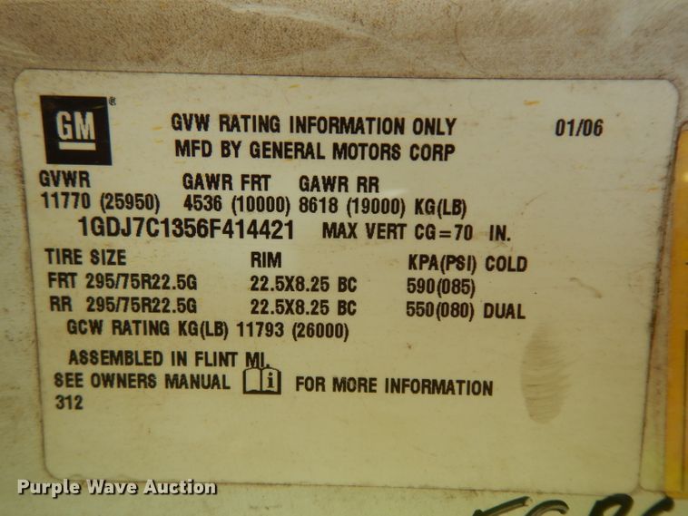 image for item GY9067 2006 GMC C7500 truck cab and chassis