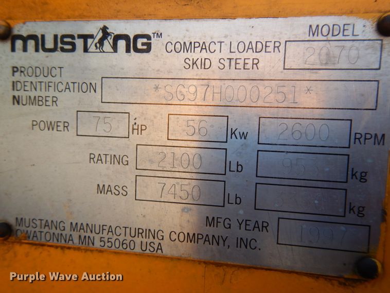 image for item GY9095 1997 Mustang 2070  skid steer loader