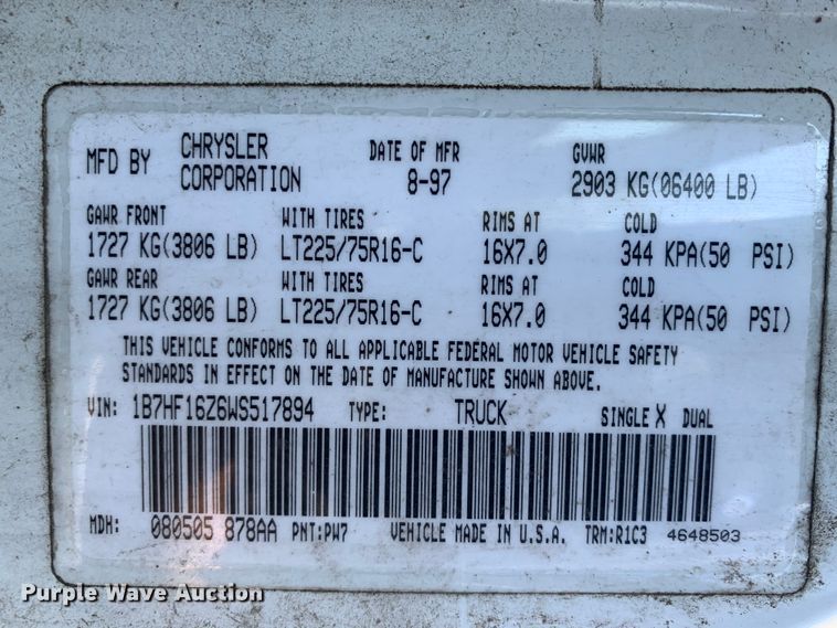 image for item GY9104 1998 Dodge Ram 1500  pickup truck