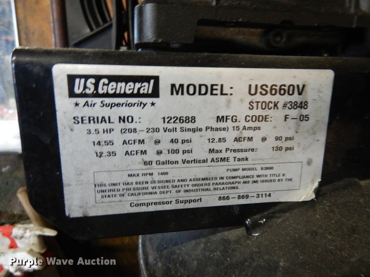 image for item GY9156 US General US660V air compressor