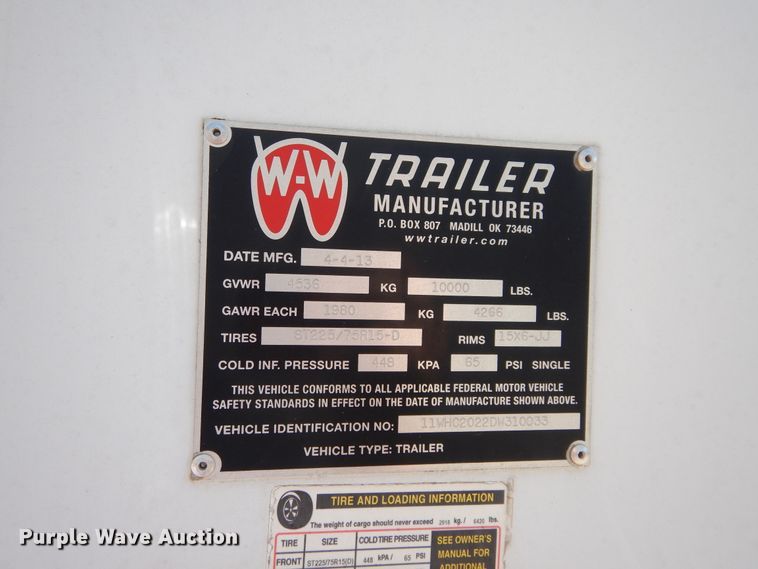 image for item HA9093 2013 WW enclosed cargo trailer