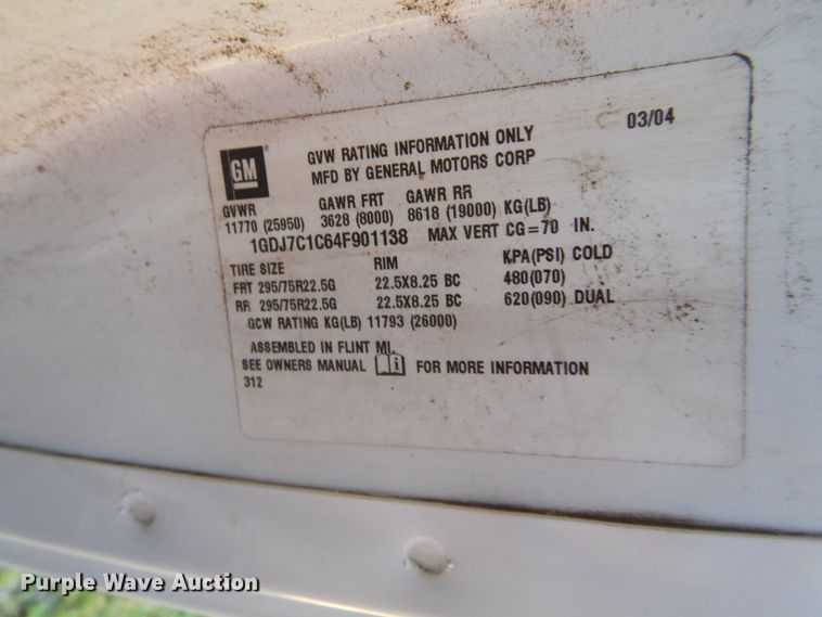 image for item HA9096 2004 GMC C7500 box truck