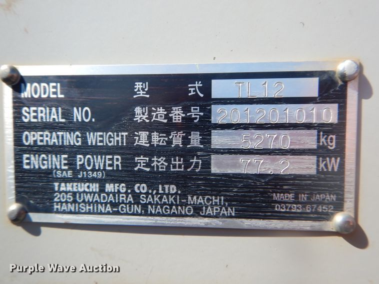 image for item DF3137 2014 Takeuchi TL12  tracked skid steer loader