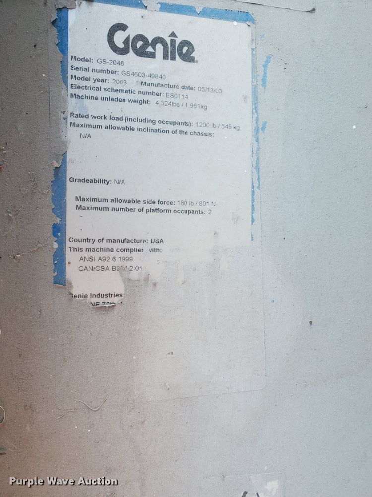 image for item GU9974 2003 Genie GS-2046  scissor lift