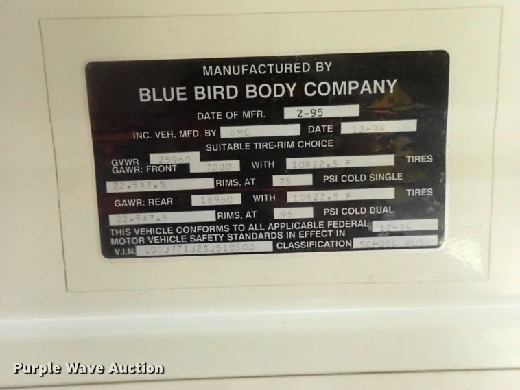 image for item DG3168 1995 GMC B7 school bus