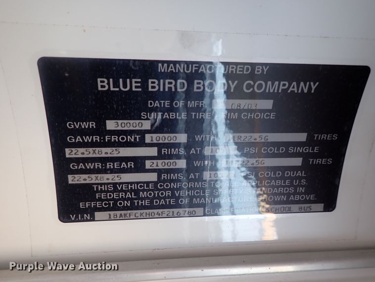 image for item DG3170 2004 Blue Bird Vision school bus
