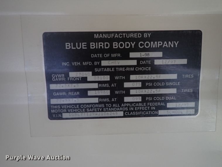 image for item DG3172 1998 Chevrolet Blue Bird school bus