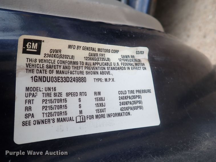 image for item DG3176 2003 Chevrolet Venture  van