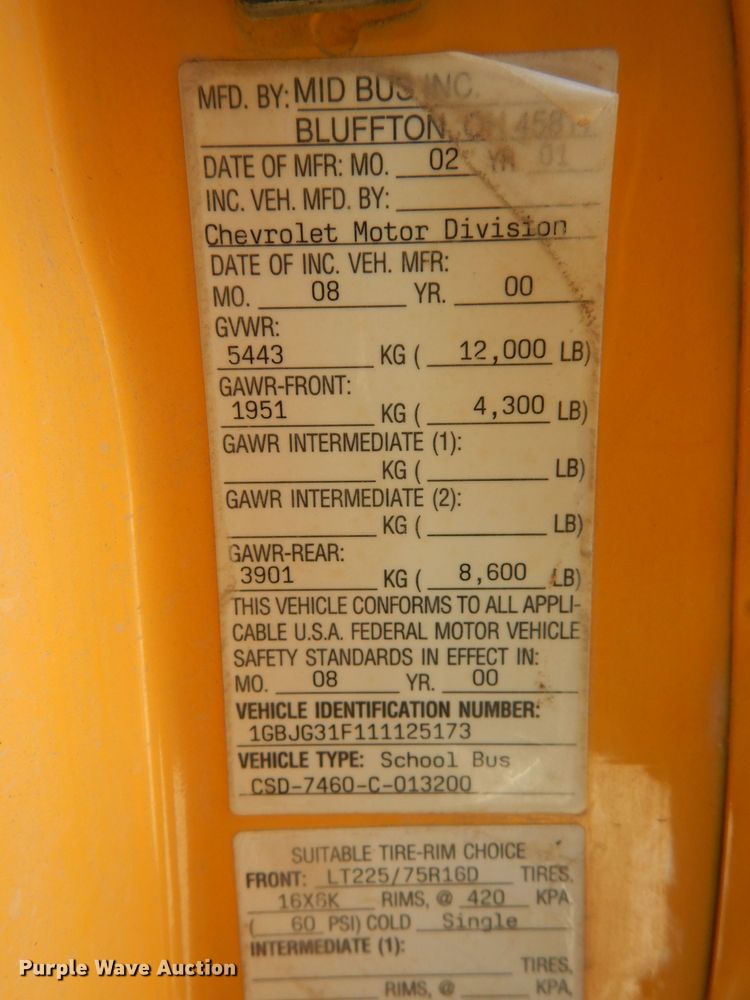 image for item DG6458 2001 Chevrolet Express school bus