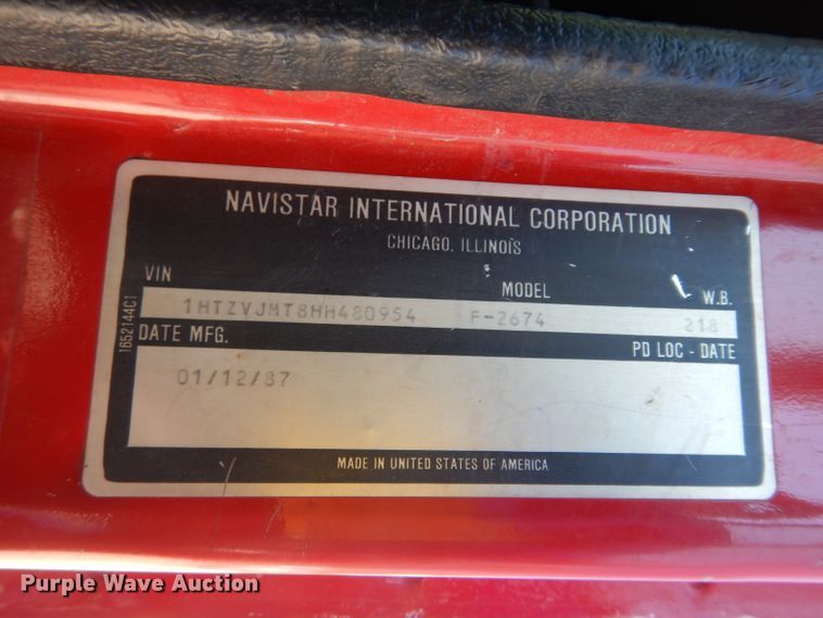 image for item DG6495 1987 International S2600 pumper fire truck