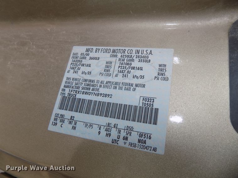 image for item GW9039 2000 Ford F150  SuperCab pickup truck