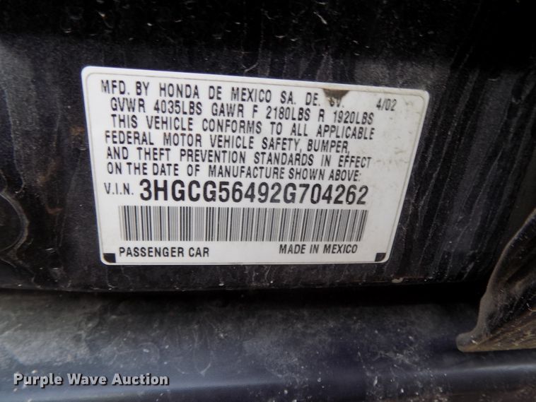 image for item GW9043 2002 Honda Accord
