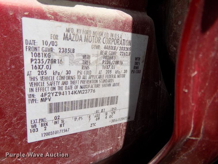 image for item GW9067 2004 Mazda Tribute  SUV