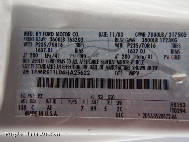 image for item GY9195 2004 Ford E150  van