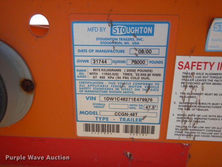 image for item DE5631 2001 Stoughton CCGN-48T flatbed trailer