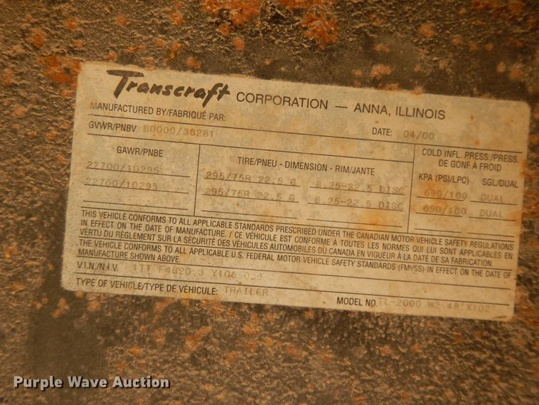 image for item DE5632 2000 Transcraft TL2000W2 scrap trailer
