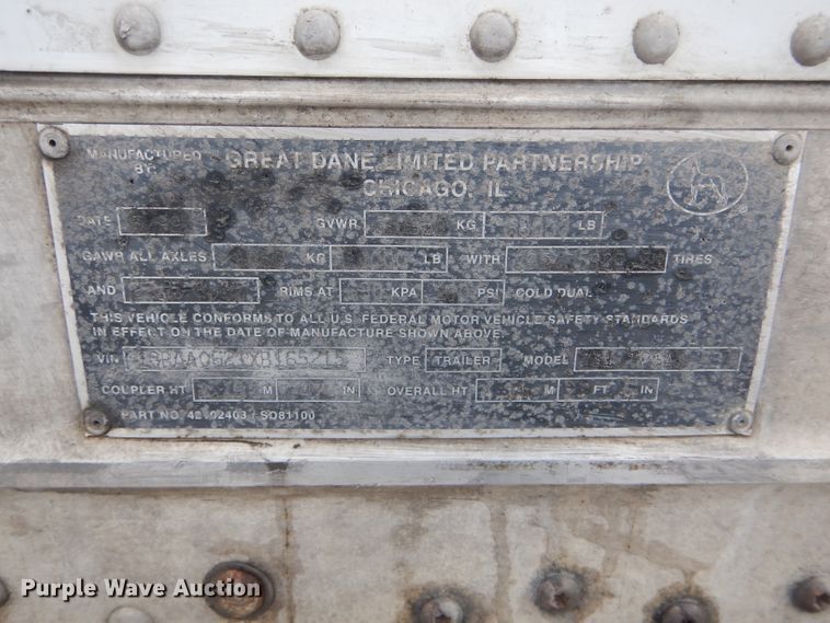 image for item DF3077 1999 Great Dane dry van trailer
