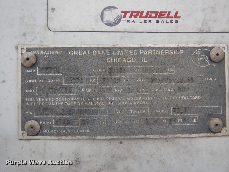 image for item DF3163 2001 Great Dane 731T dry van trailer