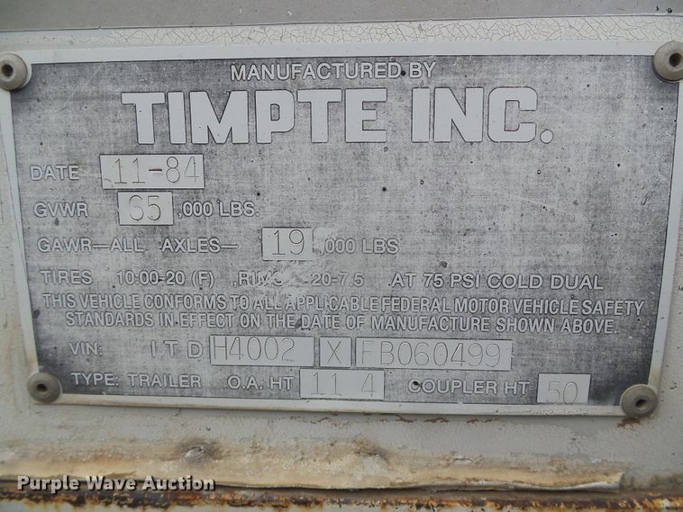 image for item DG0195 1985 Timpte double hopper bottom grain trailer