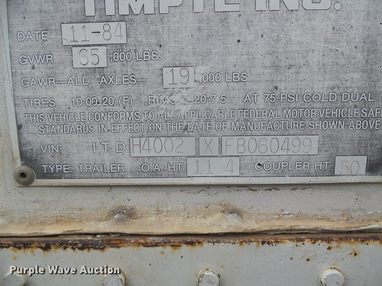 image for item DG0195 1985 Timpte double hopper bottom grain trailer