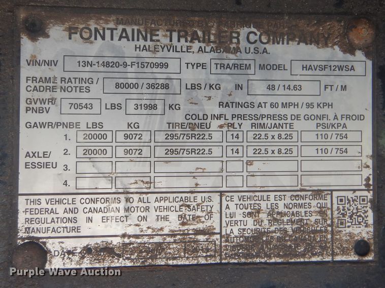 image for item GF9201 2015 Fontaine HAVSF12WSA flatbed trailer