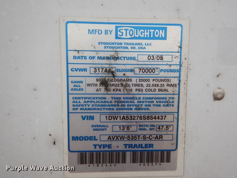 image for item HA9166 2006 Stoughton AVXW-535T-S-C-AR dry van trailer