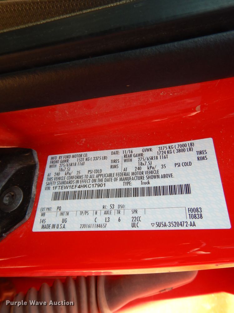 image for item DE5655 2017 Ford F150  SuperCrew pickup truck