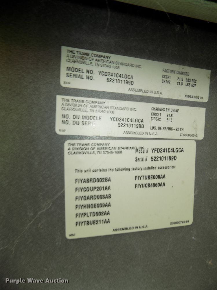 image for item DG2585 2005 Trane YCD241C4LGCA roof top air conditioner