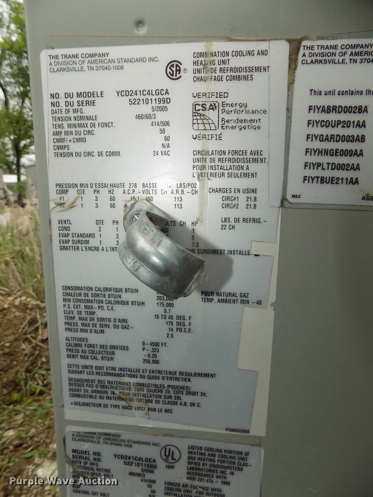 image for item DG2585 2005 Trane YCD241C4LGCA roof top air conditioner