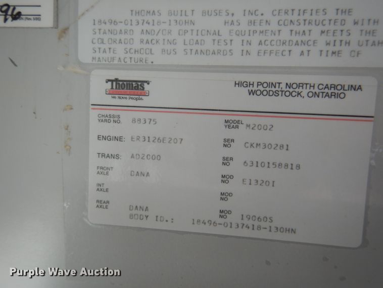 image for item DG5969 2002 Thomas Built Saf-T-Liner MVP ER school bus